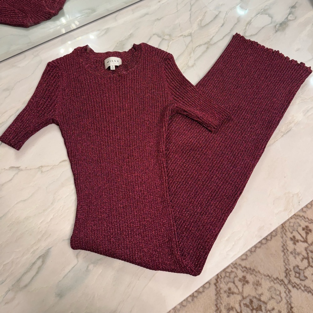 Milly Burgundy Midi Dress